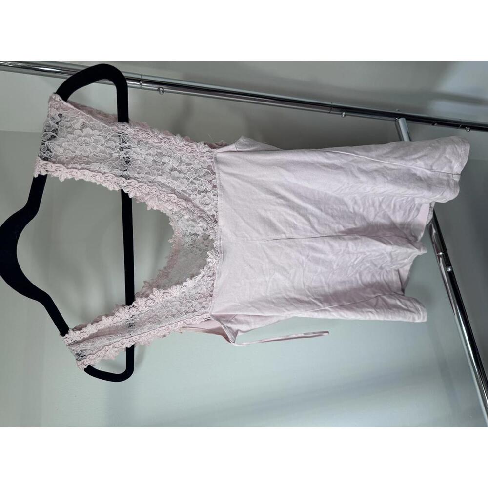Express Pink Lace Trim Cotton Blend Tank Top Large